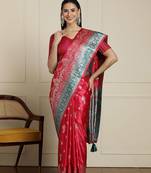 Pink ethnic motif woven design banarasi saree