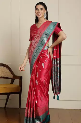 Pink ethnic motif woven design banarasi saree