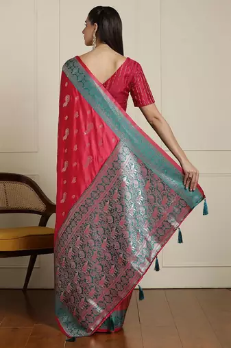 Pink ethnic motif woven design banarasi saree