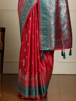 Pink ethnic motif woven design banarasi saree 5