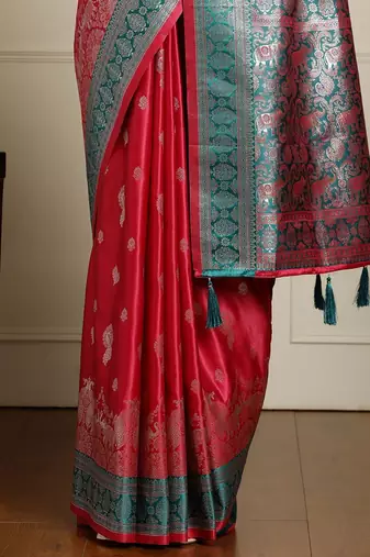 Pink ethnic motif woven design banarasi saree