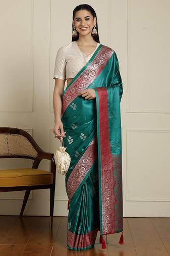 Sea green ethnic motifs woven design banarasi saree