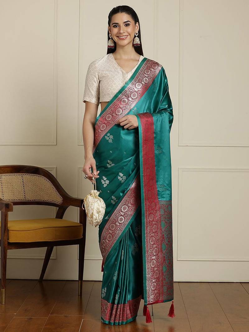 Sea green ethnic motifs woven design banarasi saree