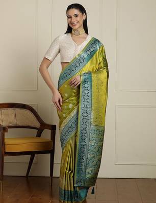 Green woven design banarasi saree with blouse piece 1