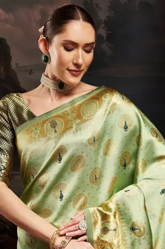 Green woven design kanjeevaram saree with matching blouse
