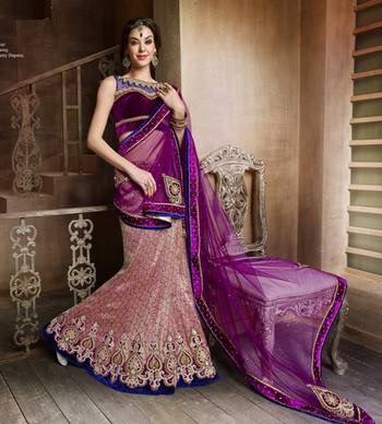 Multicolor Brocade And Net Embroidered Work Unstitched Lehenga  Choli 1