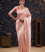 Pink woven design pure linen banarasi sarees