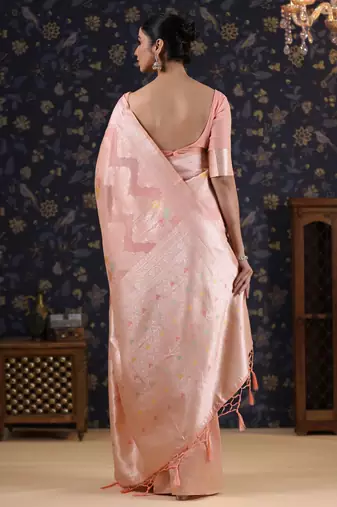 Pink woven design pure linen banarasi sarees