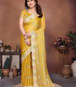 Yellow yellow frendy chiffon embroidery saree