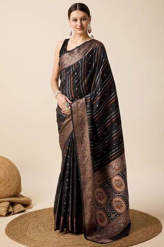 Black woven design kanjivaram silk saree