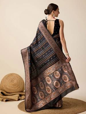 Black woven design kanjivaram silk saree 3