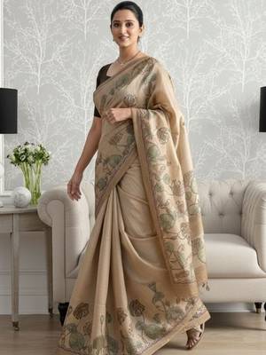 Beige art silk dark sand brown sarees 2