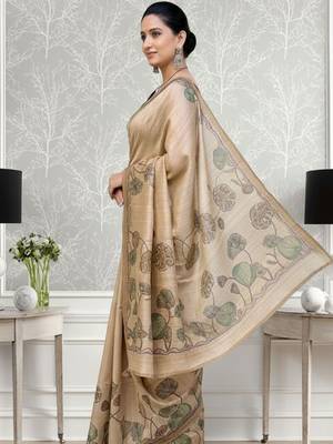 Beige art silk dark sand brown sarees 3