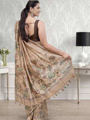 Beige art silk dark sand brown sarees 4
