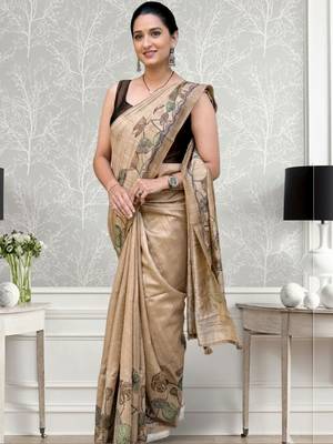 Beige art silk dark sand brown sarees 5
