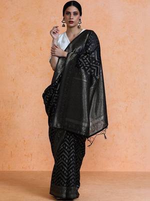 Black woven design saree with blouse 1
