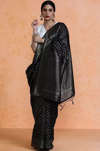 Black woven design saree with blouse
