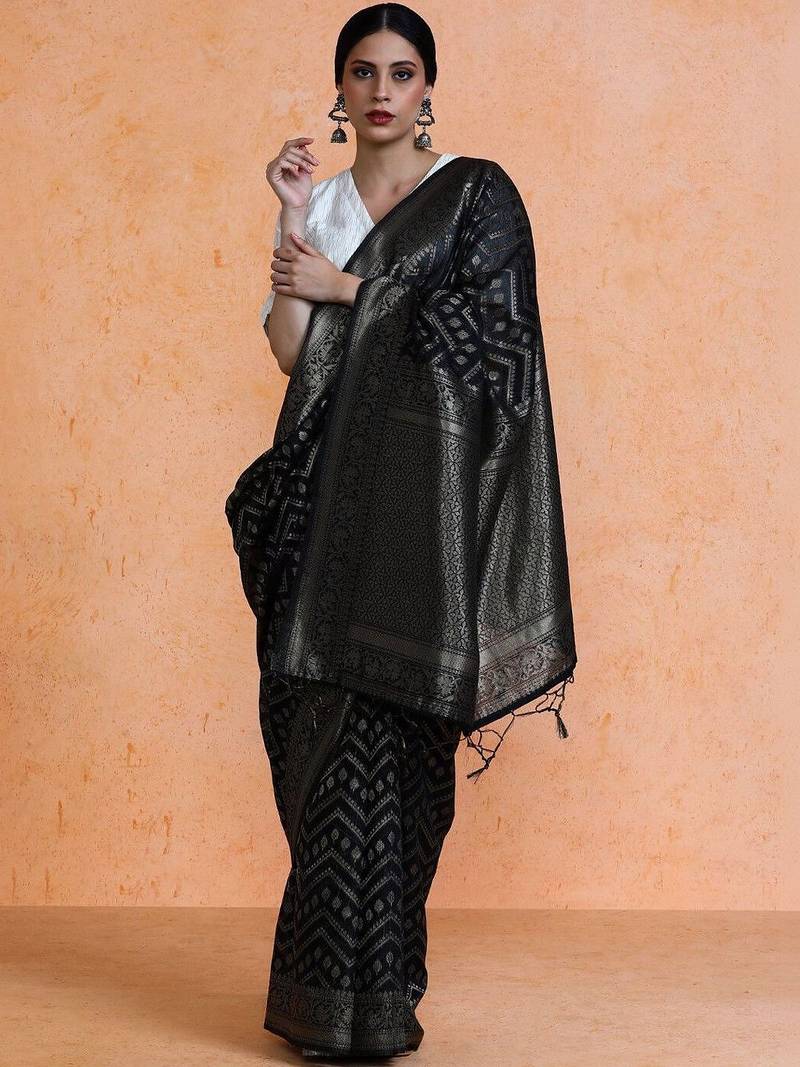 Black woven design saree with blouse