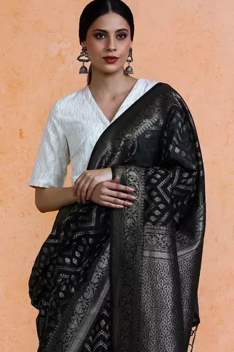 Black woven design saree with blouse
