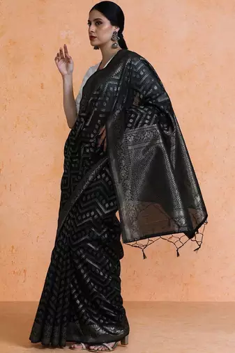 Black woven design saree with blouse