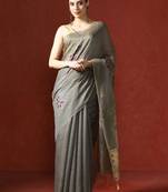 Grey woven design chanderi sarees with blouse piece