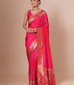 Pink woven design banarasi saree with blouse piece