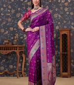 Purple woven design banarasi sarees blouse piece