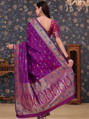 Purple woven design banarasi sarees blouse piece 2