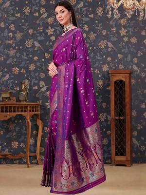 Purple woven design banarasi sarees blouse piece 3