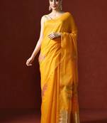 Yellow woven design chanderi sarees with blouse piece