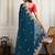 Teal floral embroidered saree with unstitched blouse
