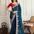 Teal floral embroidered saree with unstitched blouse