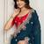 Teal floral embroidered saree with unstitched blouse