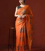 Orange woven design chanderi sarees with blouse piece