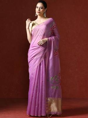 Purple woven design saree with blouse 1