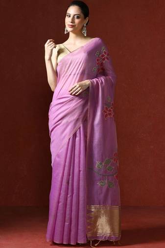 Purple woven design saree with blouse