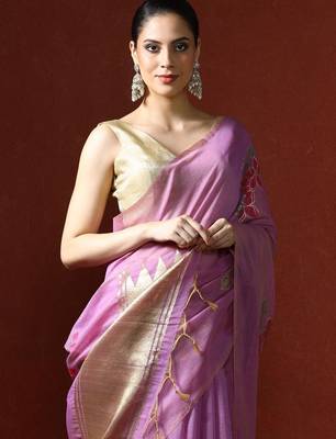 Purple woven design saree with blouse 2