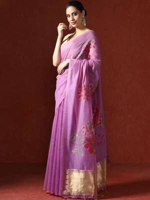 Purple woven design saree with blouse 3