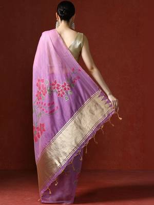 Purple woven design saree with blouse 4