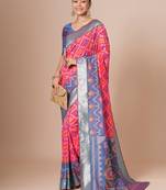 Pink woven design pochampally saree with blouse piece