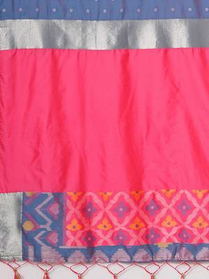 Pink woven design pochampally saree with blouse piece 5