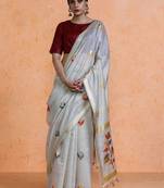 Grey woven design muga sarees with blouse piece