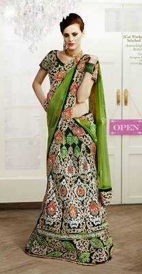Multicolor Velvet  And Dupatta  Net Embroidered Work Unstitched Lehenga Choli 2