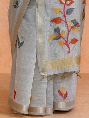 Grey woven design muga sarees with blouse piece 5