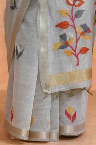 Grey woven design muga sarees with blouse piece