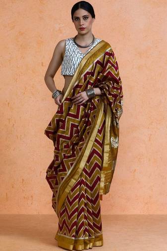 Maroon woven design saree with blouse