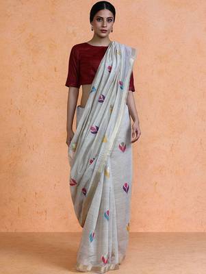 Grey woven design muga sarees with blouse piece 1