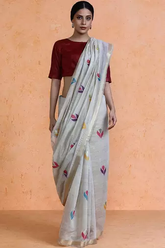 Grey woven design muga sarees with blouse piece