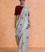 Grey woven design muga sarees with blouse piece