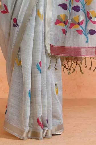 Grey woven design muga sarees with blouse piece